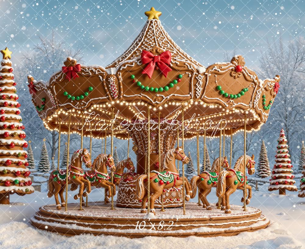 Kate Christmas Carousel Gingerbread Backdrop Designed by Emetselch -UK