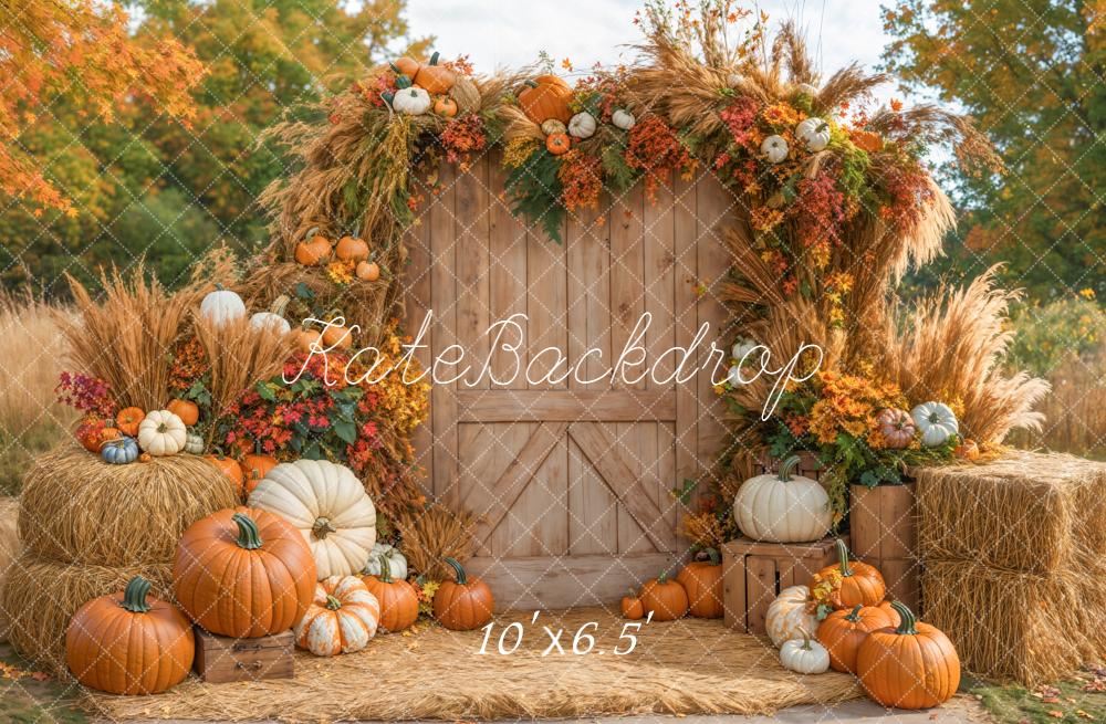 Kate Autumn Pumpkins Barn Door Backdrop Designed by Emetselch -UK