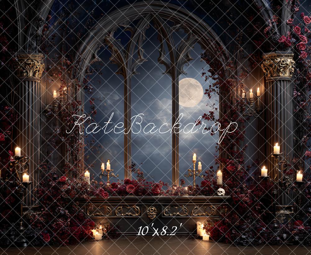Kate Gothic Castle Window Candles Roses Backdrop Designed by Ashley Paul