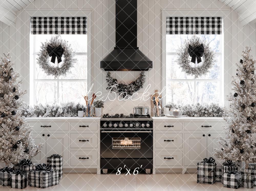Kate Christmas Kitchen Trees Plaid Gifts Backdrop Designed by Ashley Paul