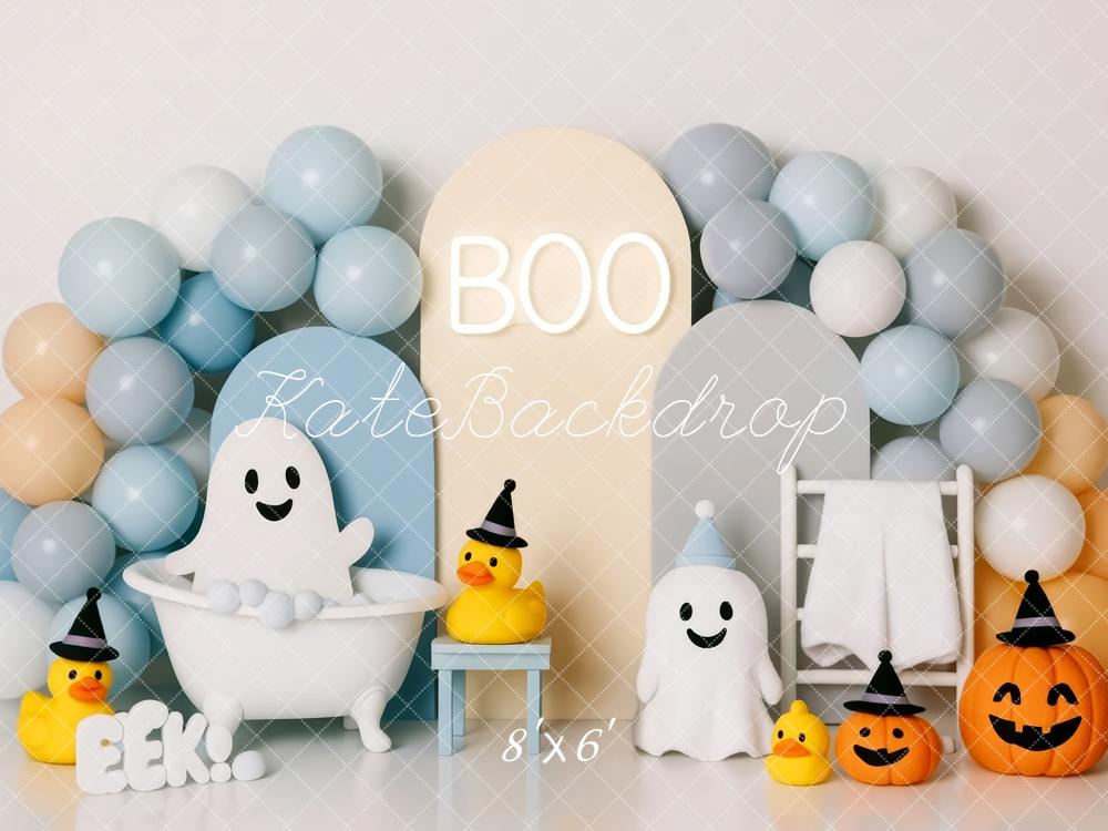 Kate Halloween Ghosts Bathtub Balloons Pumpkins Backdrop Designed by Patty Robert -UK