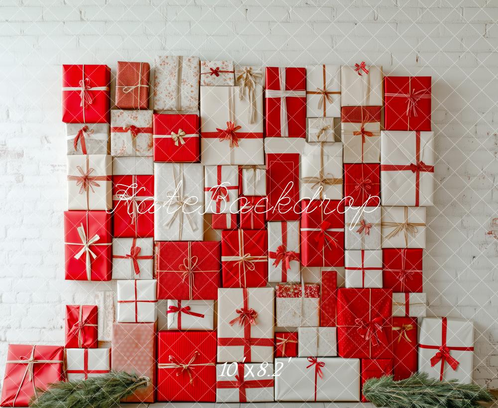 Kate Christmas Red White Gift Wall Backdrop Designed by Patty Robert