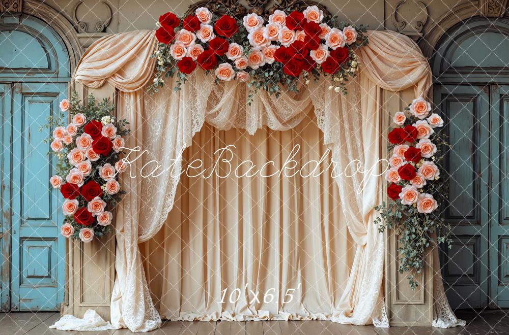 Kate Flower Arch Red Pink Roses Drapes Backdrop Designed by Mini MakeBelieve -UK
