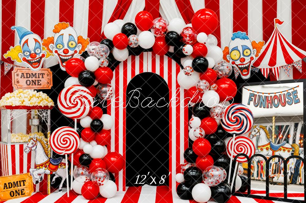 Kate Circus Clown Striped Balloons Funhouse Backdrop Designed by Patty Robert