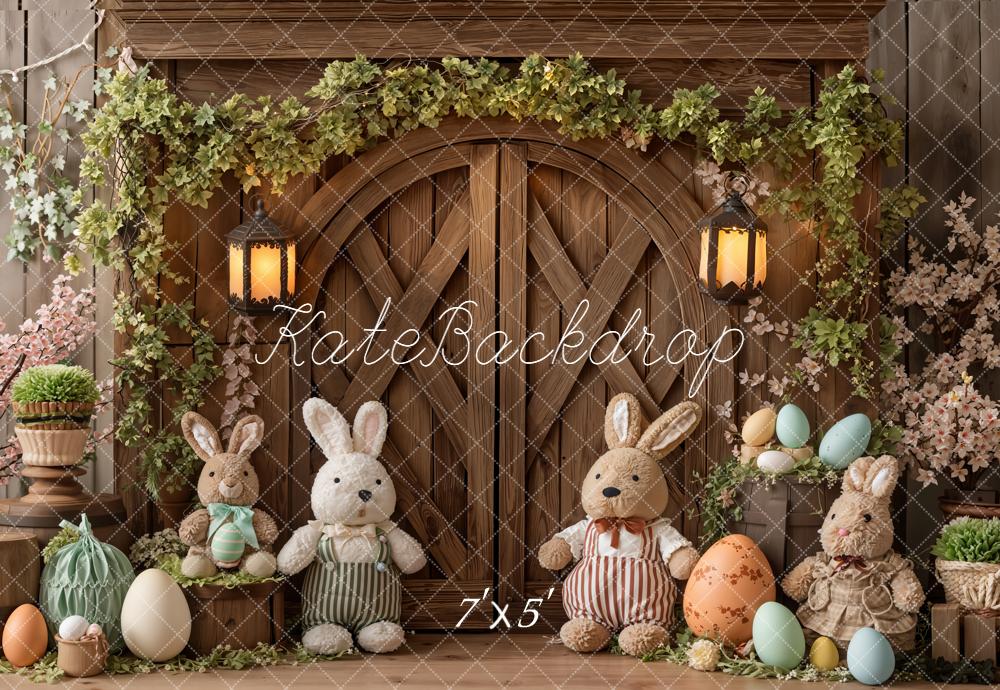Kate Easter Bunny Eggs Rustic Door Backdrop Designed by Emetselch -UK