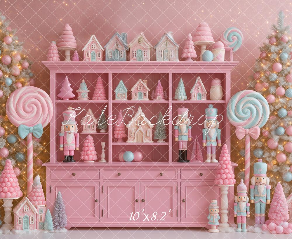 Kate Christmas Pink Cabinet Nutcracker Candy Backdrop Designed by Ashley Paul
