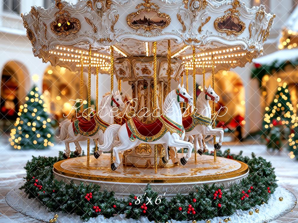 Kate Carousel Horses Christmas Trees Backdrop Designed by Mini MakeBelieve -UK