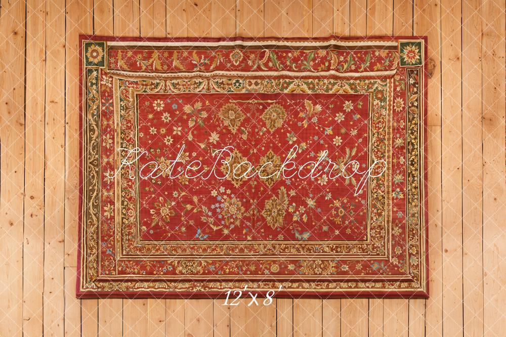 Kate Ornate Red Carpet Wooden Floor Fleece Backdrop Designed by Emetselch -UK