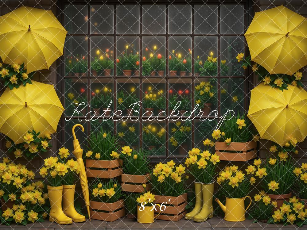 Kate Yellow Umbrellas Daffodils Window Crates Backdrop Designed by Mini MakeBelieve -UK