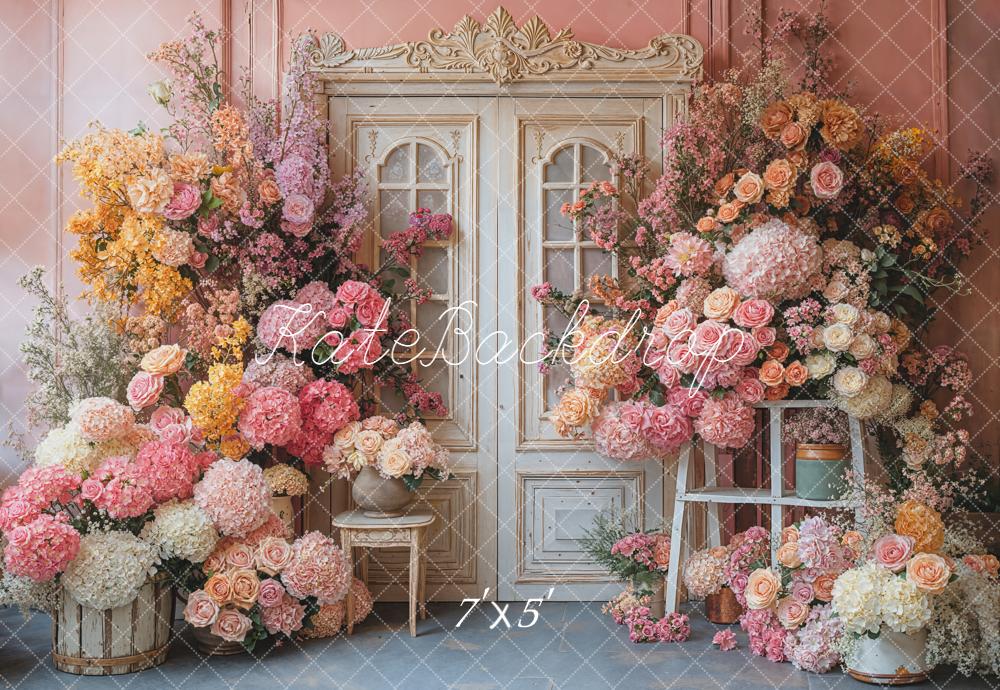 Kate Spring Pink Floral Ornate Door Backdrop Designed by Emetselch -UK