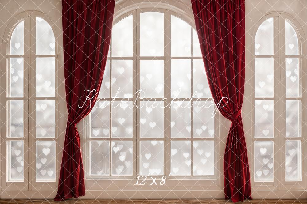 Kate Window Red Curtains Hearts Backdrop Designed by Emetselch