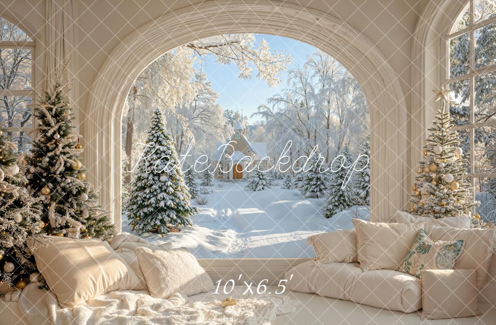 Kate Christmas Snowy Forest Window Arch Backdrop Designed by Emetselch -UK