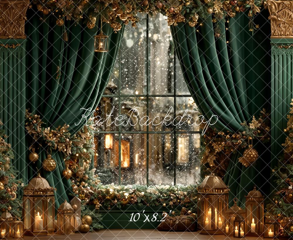 Kate Christmas Green Curtains Window Garland Backdrop Designed by Emetselch -UK