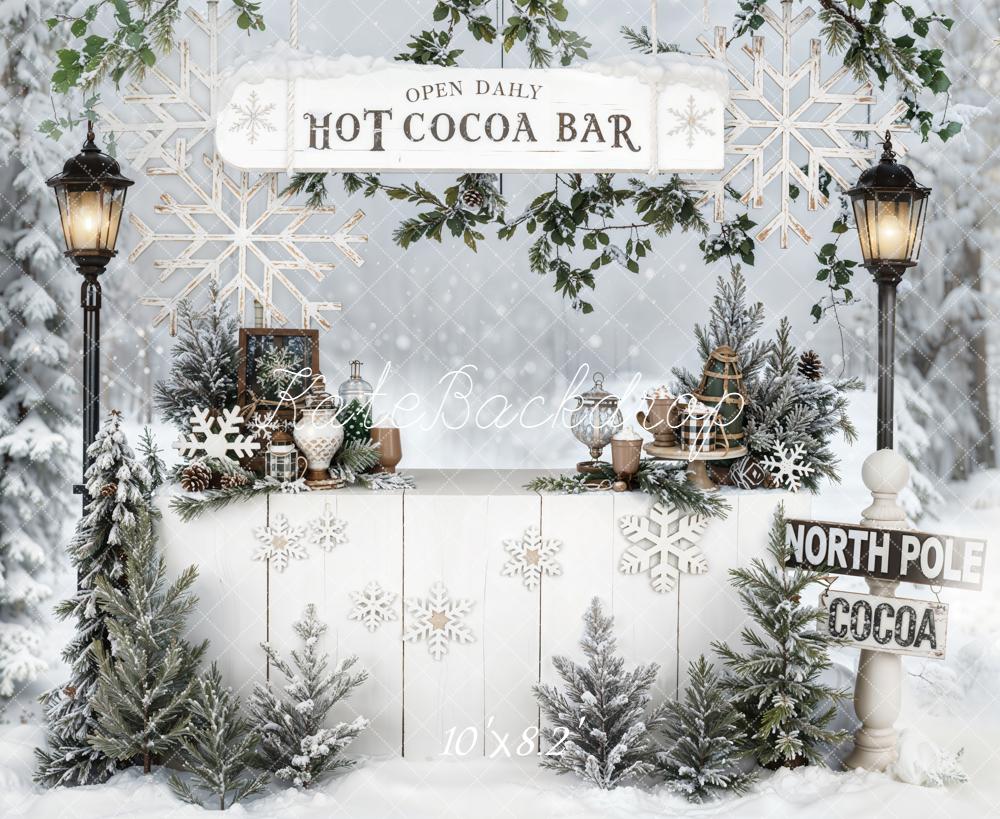 Kate Christmas Hot Cocoa Bar Snowflakes Trees Backdrop Designed by Emetselch