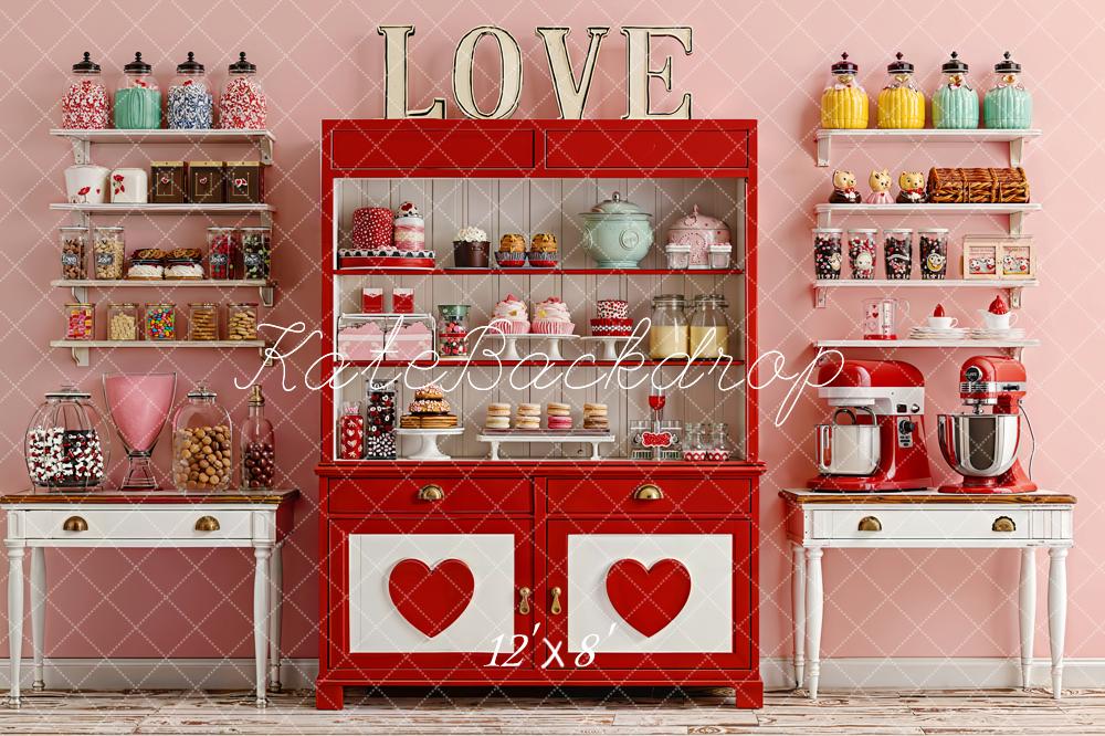Kate Valentine Sweet Shop Red Cabinet Heart Fleece Backdrop Designed by Emetselch -UK