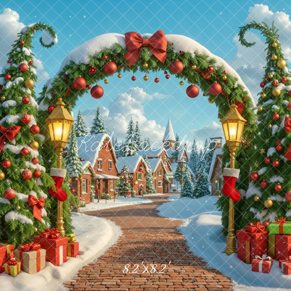 Kate Christmas Arch Trees Snow Village Backdrop Designed by Emetselch -UK