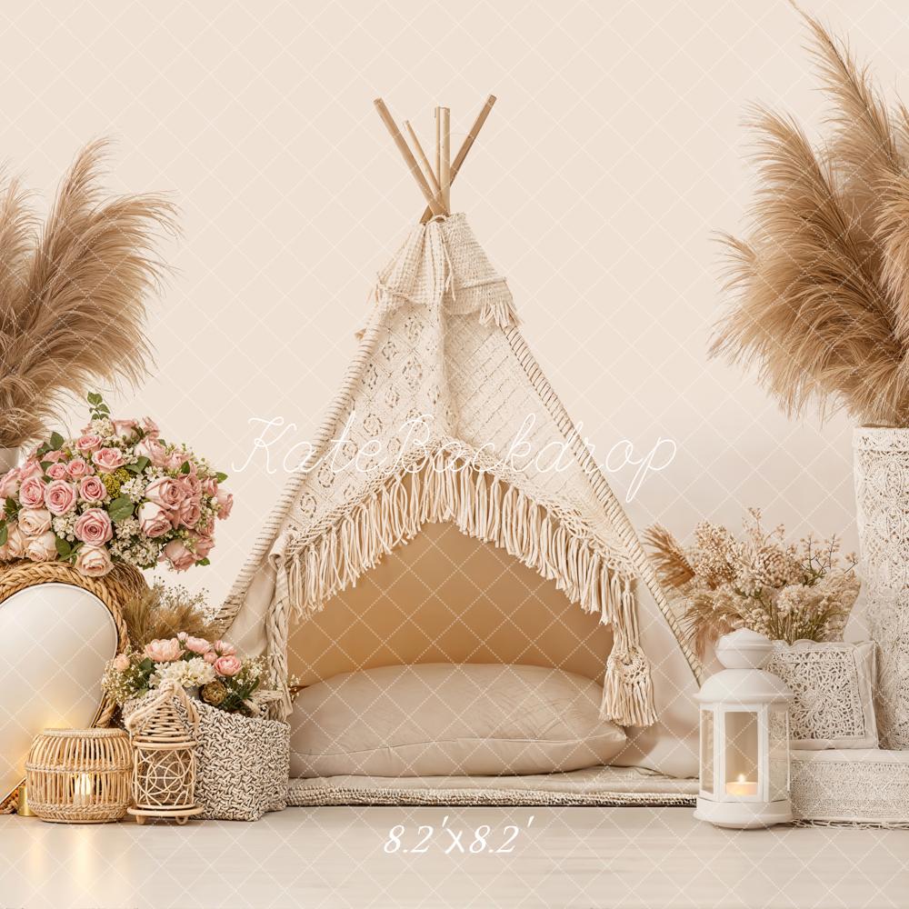 Kate Boho Teepee Pampas Grass Neutral Backdrop Designed by Emetselch -UK