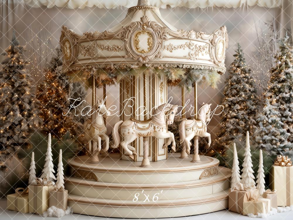 Kate Carousel Christmas Trees Presents Backdrop Designed by Patty Robert -UK