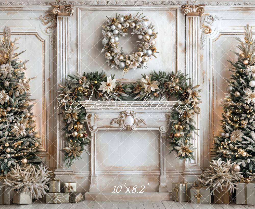 Kate Christmas White Marble Retro Fireplace Backdrop Designed by Emetselch -UK