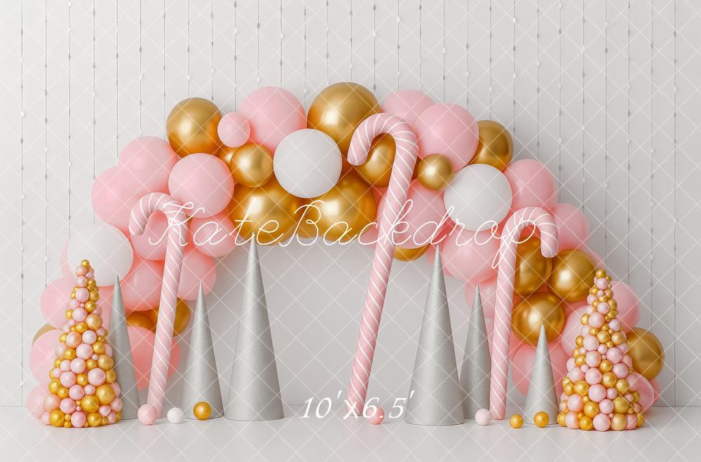 Kate Christmas Candy Cane Pink Gold Balloon Backdrop Designed by Patty Robert -UK