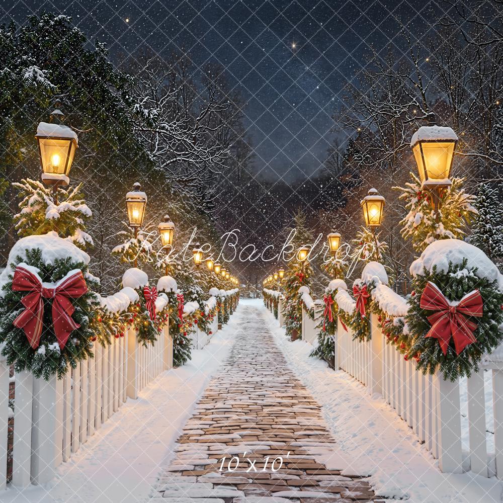 Kate Christmas Snowy Bridge Garland Lamps Backdrop Designed by Emetselch -UK