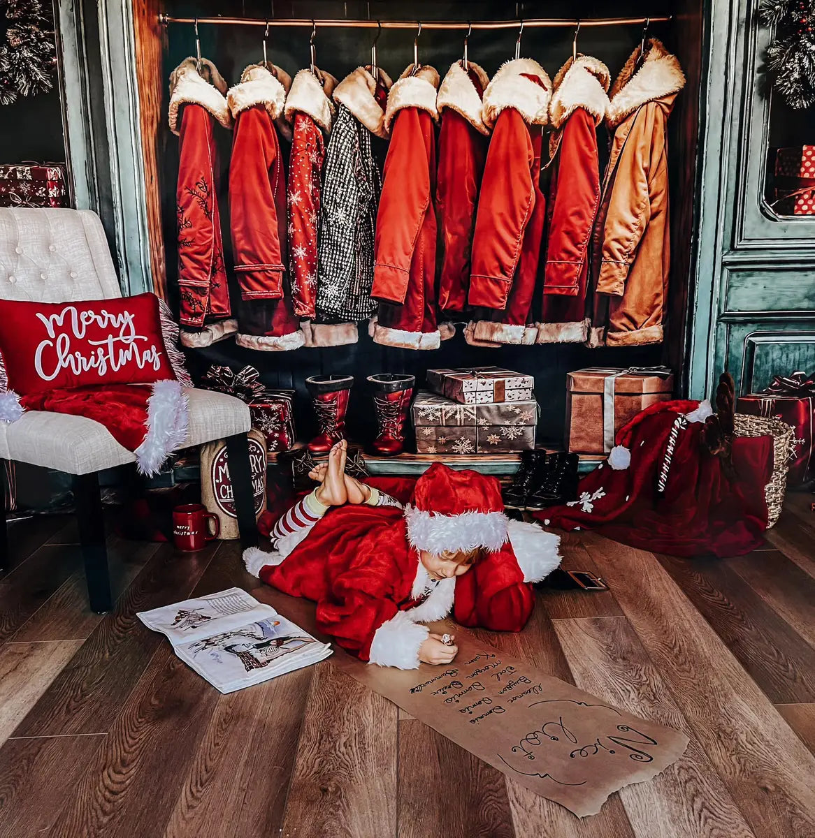 Lightning Deals Kate Christmas Santa Coats Blue Closet Backdrop Designed by Emetselch -UK