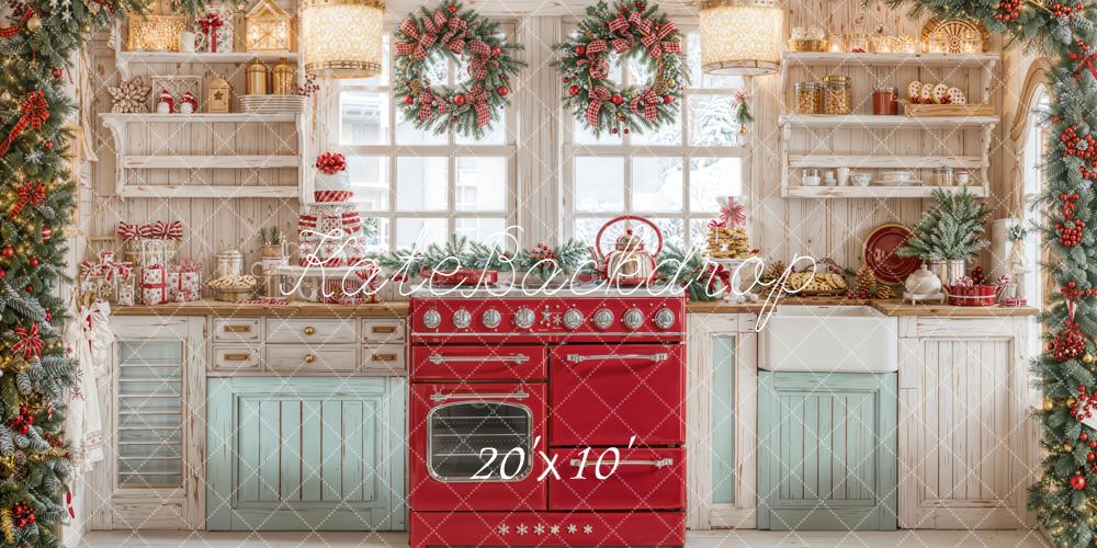 Kate Christmas Kitchen Wreaths Garland Presents Backdrop Designed by Emetselch -UK
