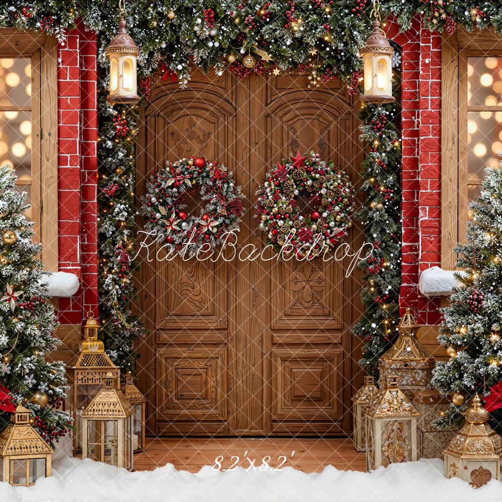 Kate Christmas Door Wreath Lantern Trees Backdrop Designed by Emetselch -UK