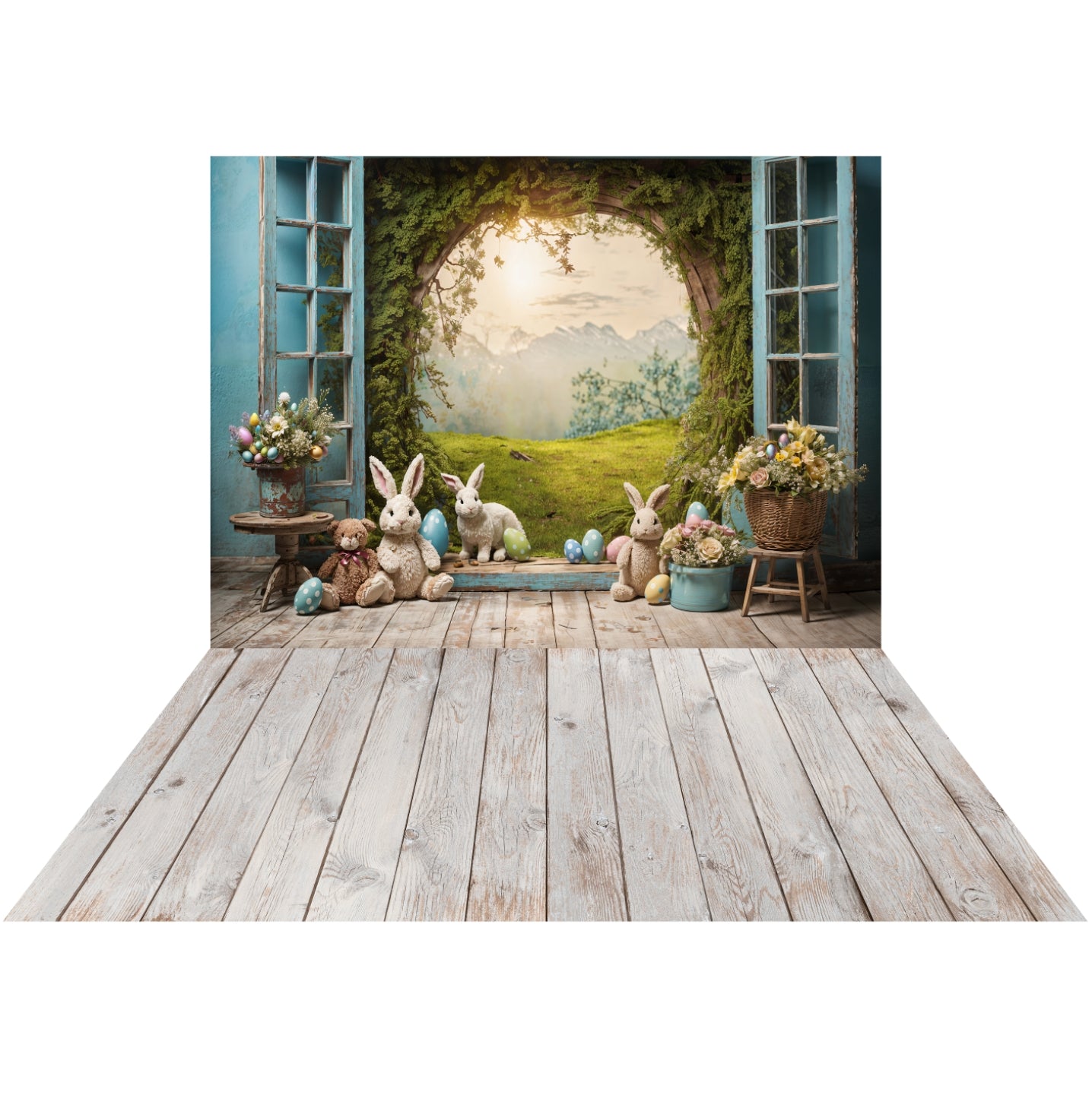 Kate Easter Bunny Window Backdrop+Wood Floor Backdrop