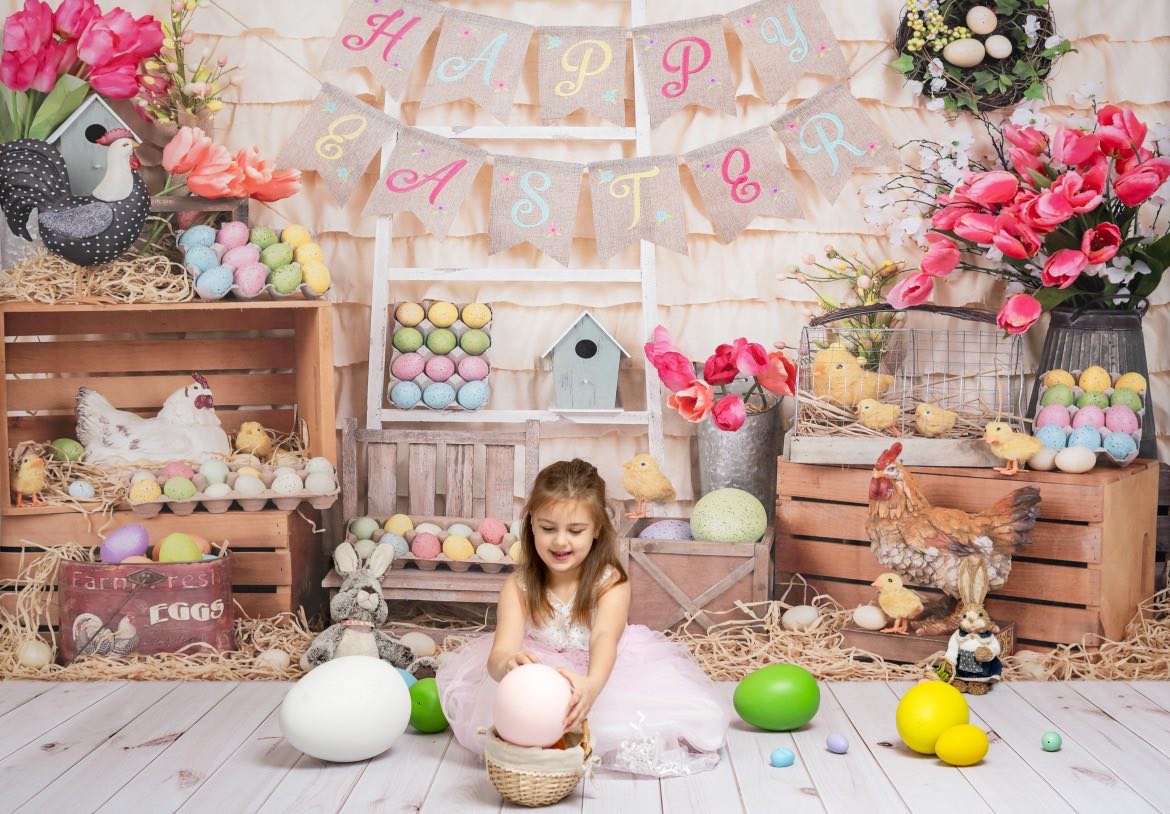 Kate Colorful Eggs Happy Easter Backdrop Studios -UK