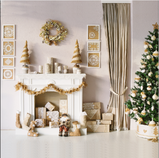 Kate Christmas Tree Gifts Fireplace Backdrop for Photography -UK