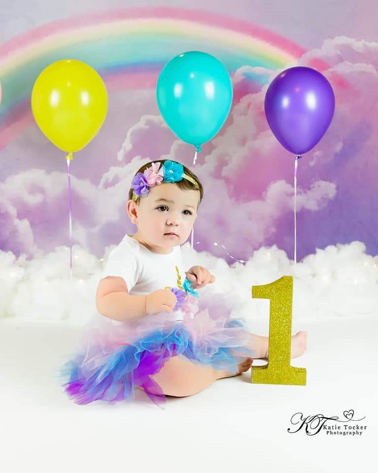 Kate Rainbow sky cloud Backdrop Pink Watercolor Background -UK