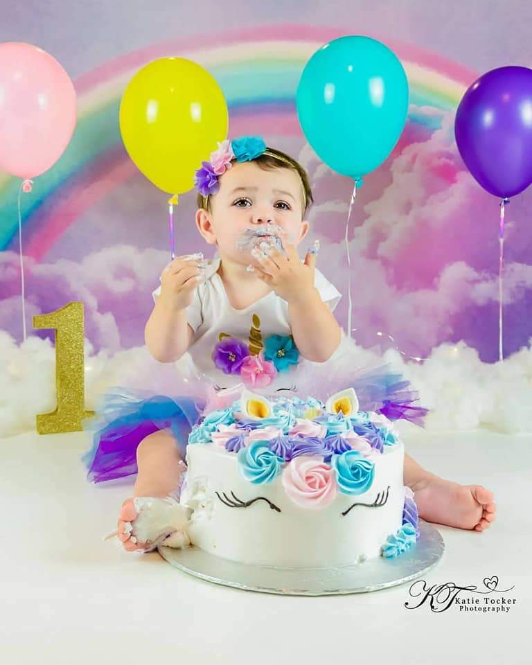 Kate Rainbow sky cloud Backdrop Pink Watercolor Background -UK