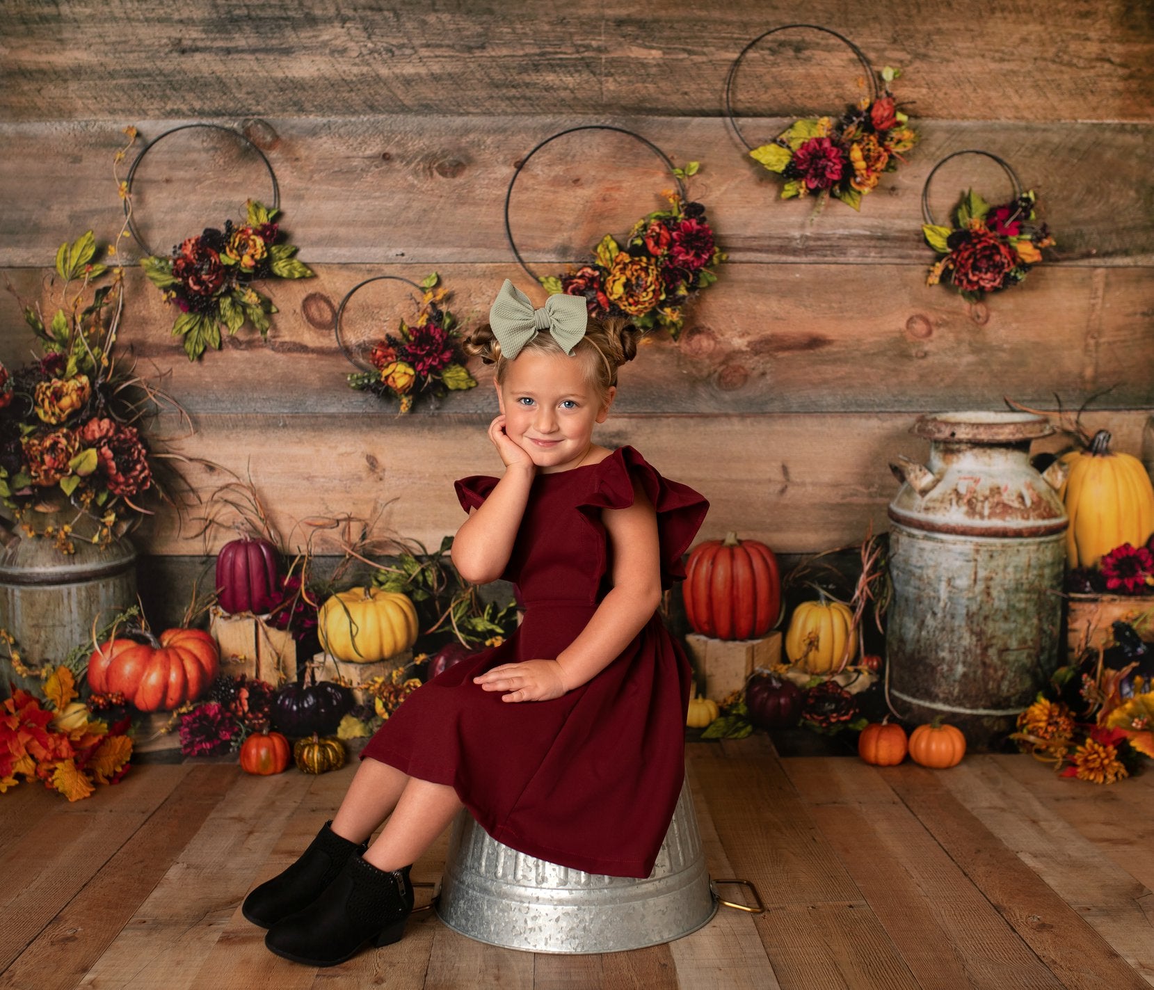 Kate Fall Floral Hoops and Pumpkins Backdrop Designed by Arica Kirby -UK