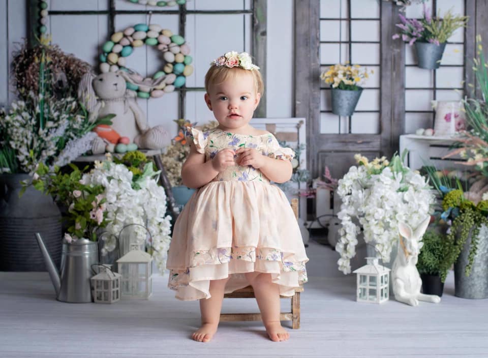 Kate Easter Spring Eggs Rabbit with Flowers Backdrop Designed By Rose Abbas -UK