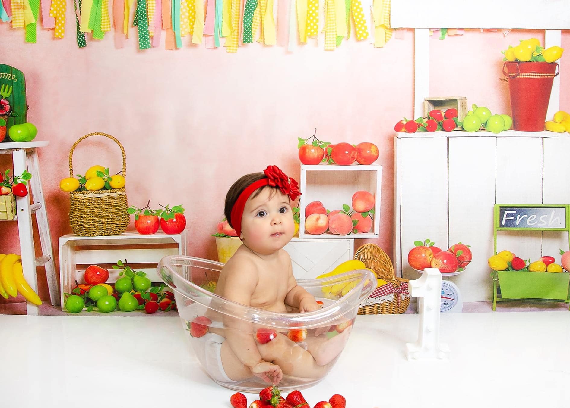 Kate Apple Lemon Peach Fruit Stand Red Backdrop Designed by Jia Chan Photography -UK