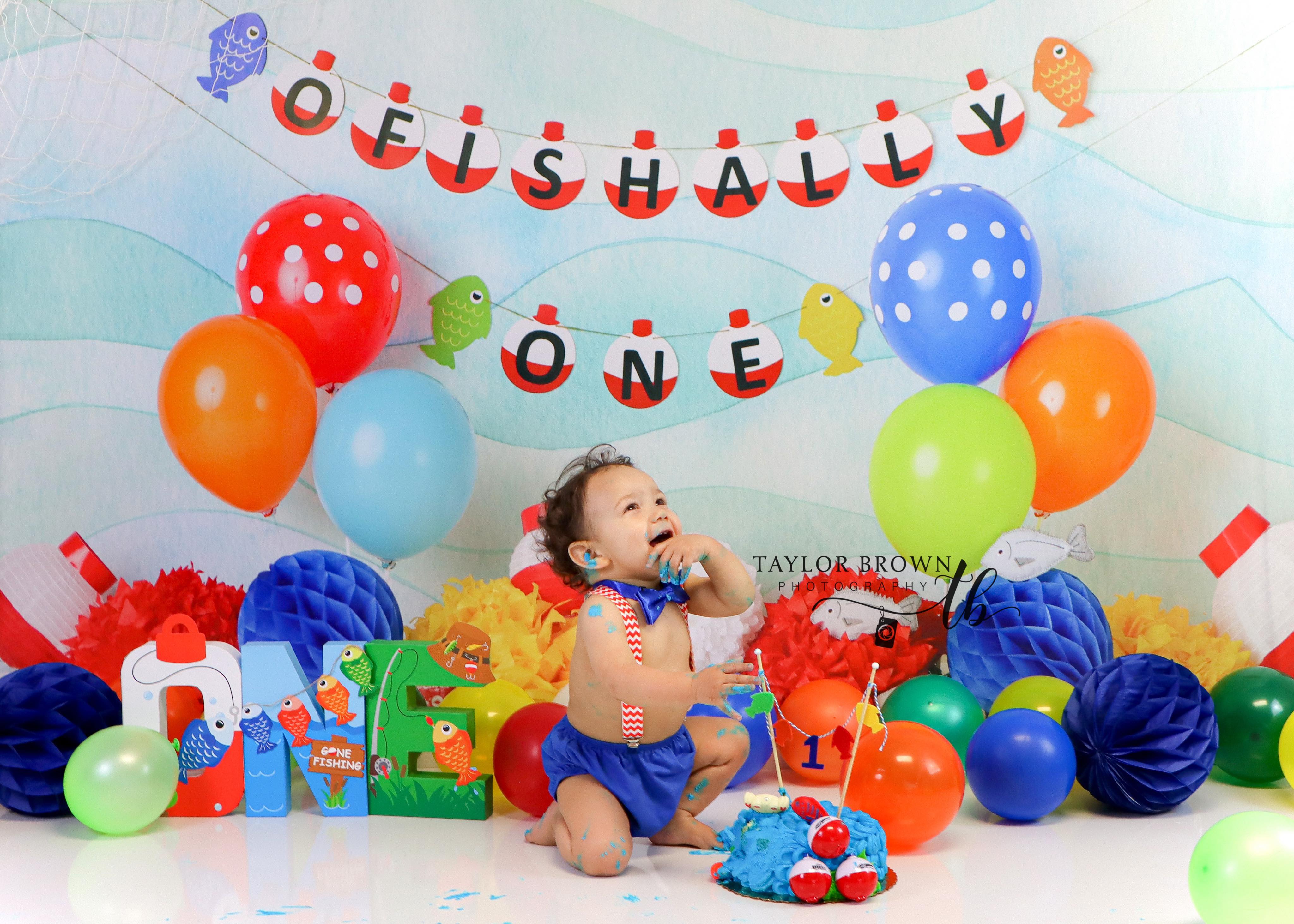 Kate Fishing 1st Birthday Backdrop Designed by Mandy Ringe Photography -UK