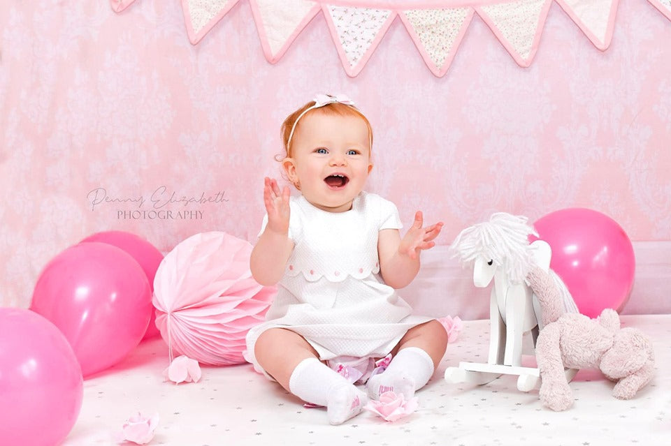 Kate Pink Wall Pattern Backdrop for Children Photography White/Cream Flooring -UK