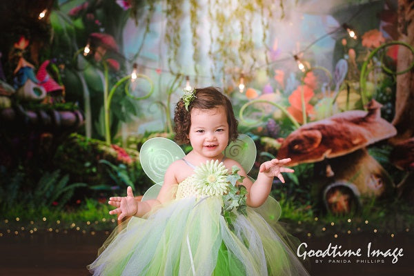 Kate Fairy Tale Colorful Forest Green Mushrooms Backdrops -UK