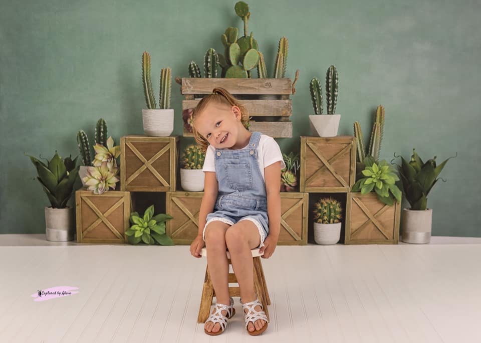 Kate Spring Cactus and Succulents with Crates Backdrop for Children Designed By Mandy Ringe Photography -UK