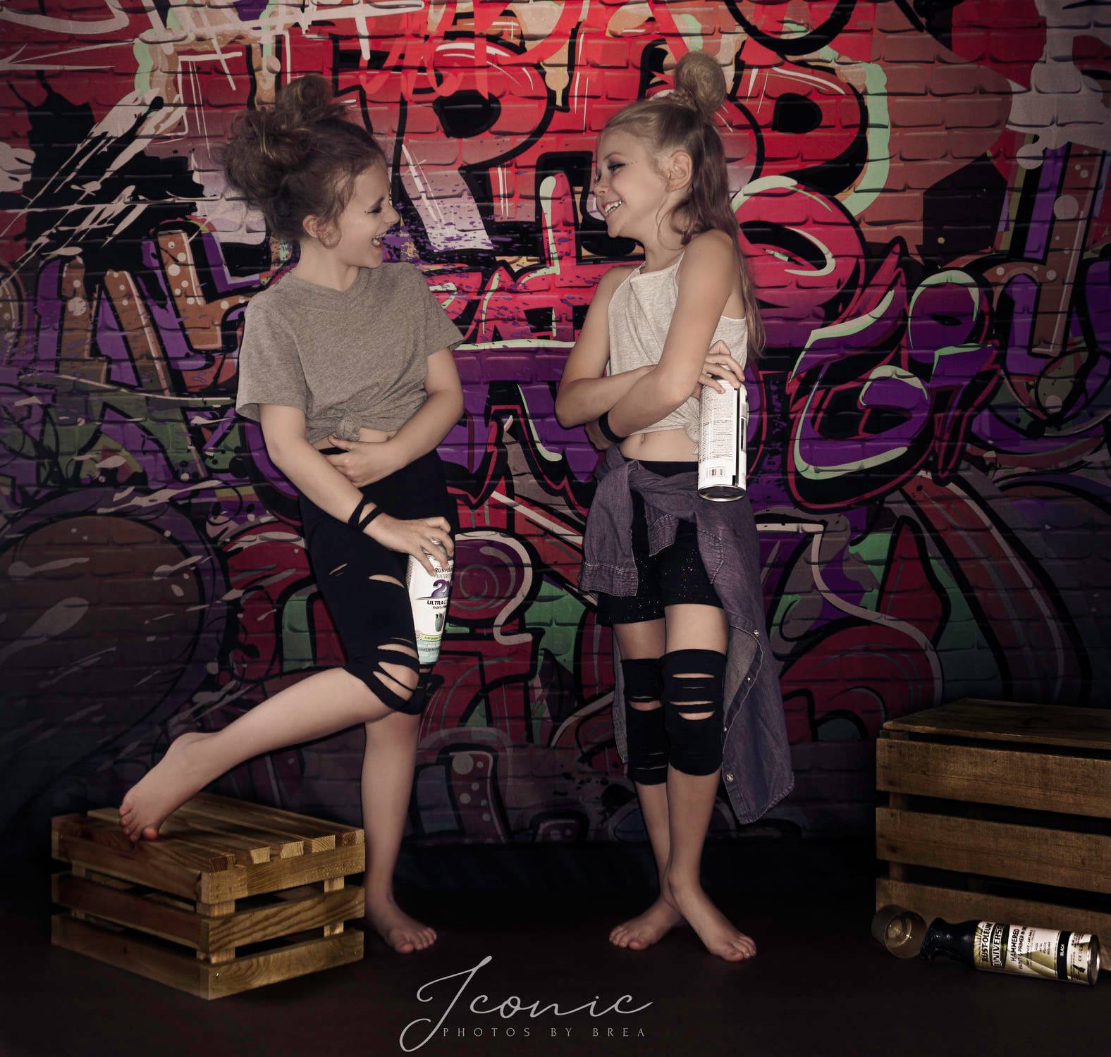 Kate Graffiti Wall Background Retro Grey Brick Floor Backdrop for Photo -UK