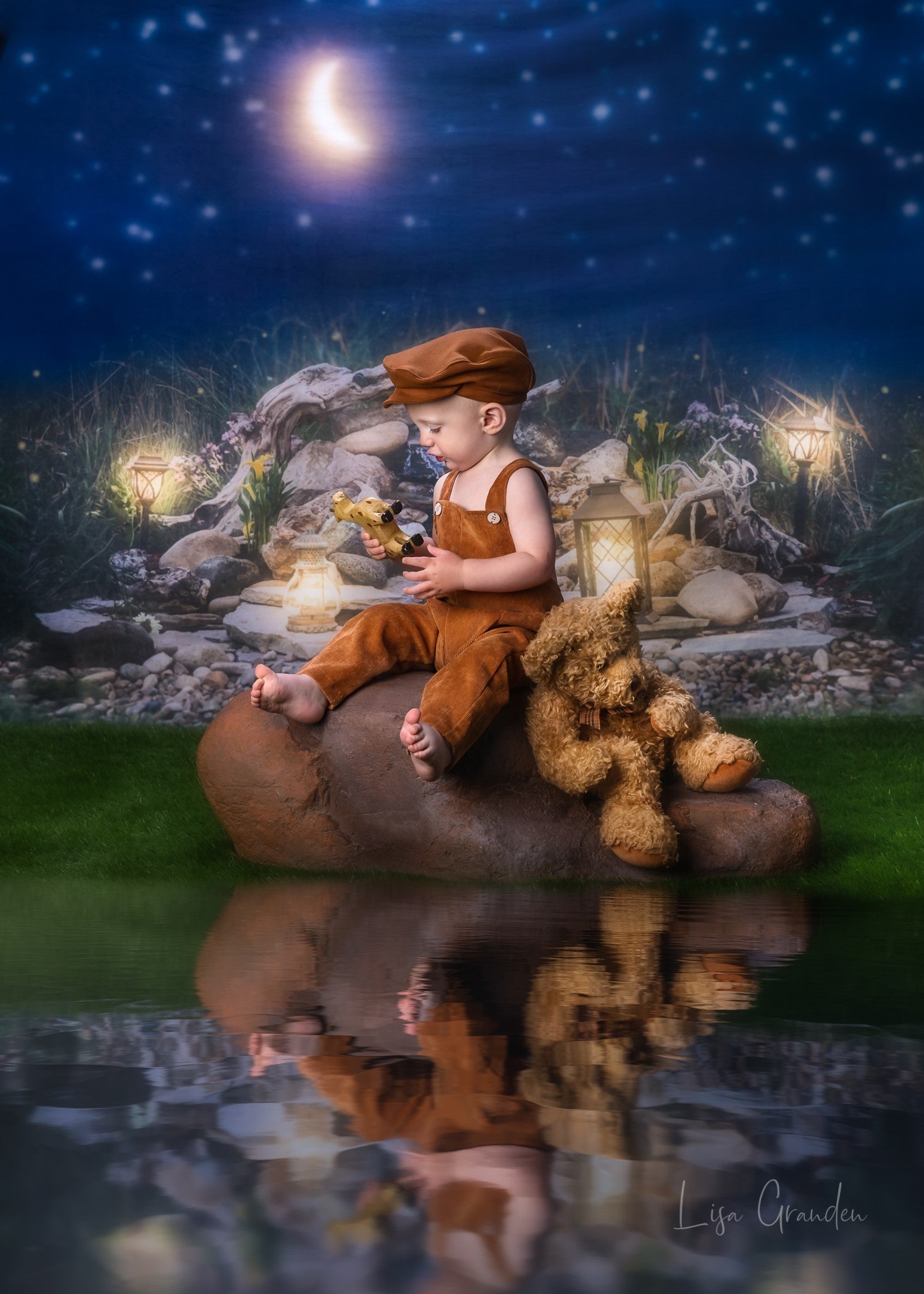 Kate Night Moon Over Pond Backdrop for Photography Designed by Lisa Granden -UK