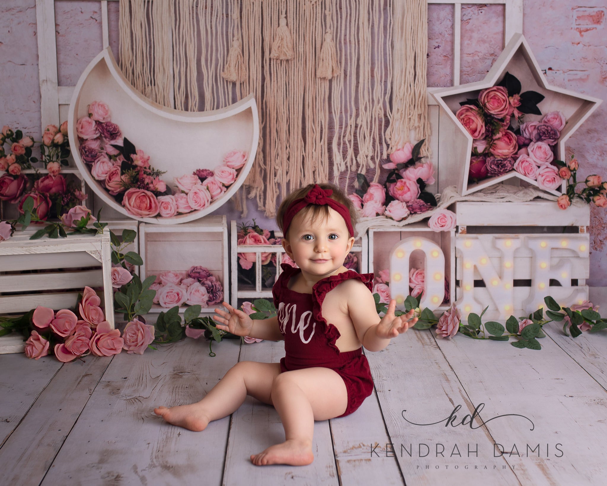 Kate Birthday Flower Boho Cake Smash Backdrop Designed by Emetselch -UK