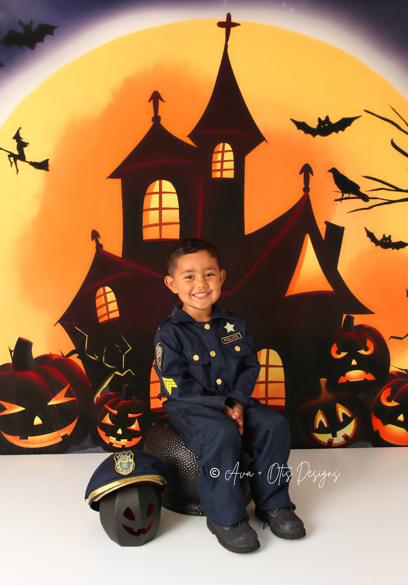 Kate Halloween Backdrop Pumpkins Witch House Designed by Chain Photography -UK