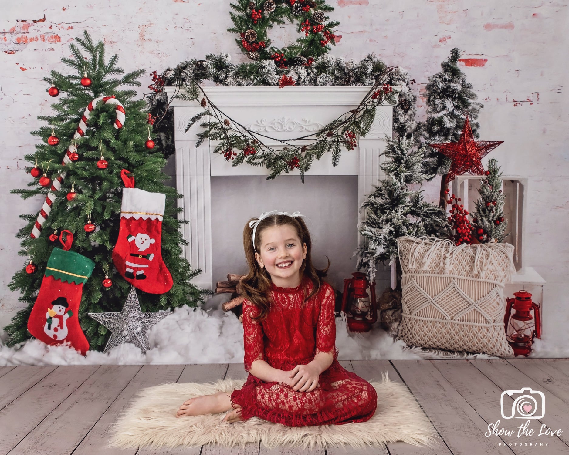 Kate Christmas Tree Brick Fireplace Backdrop Designed by Emetselch -UK
