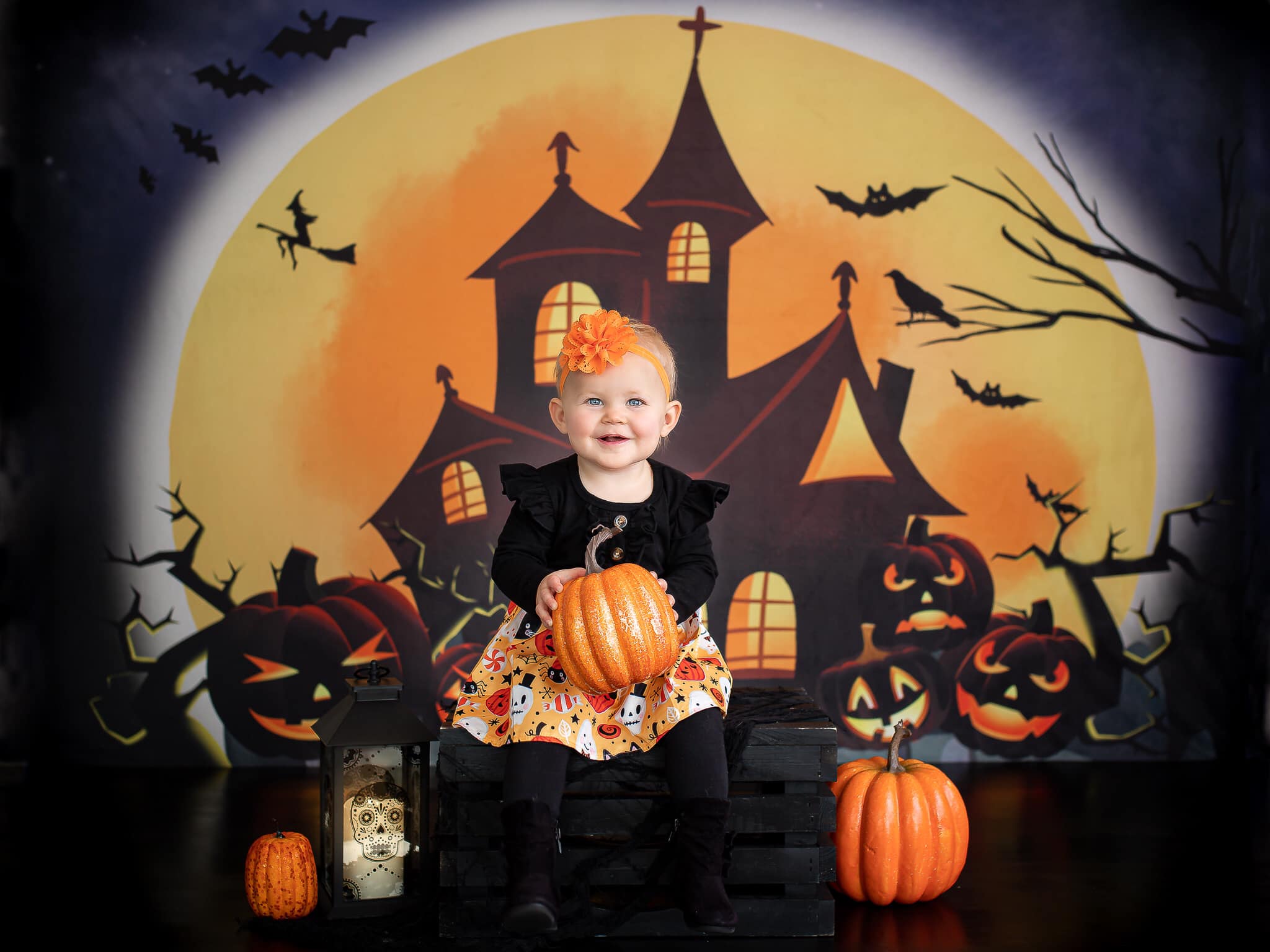 Kate Halloween Backdrop Pumpkins Witch House Designed by Chain Photography -UK
