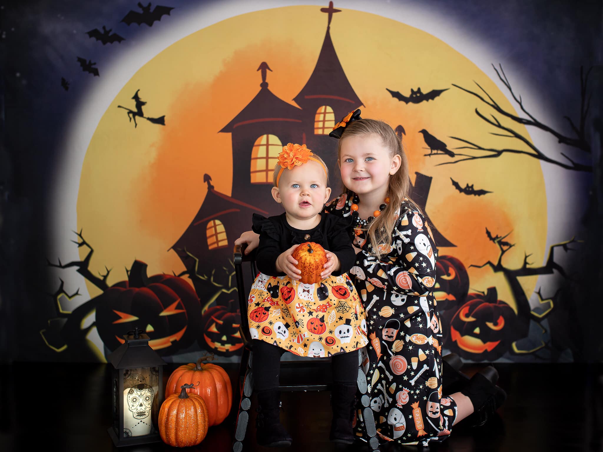 Kate Halloween Backdrop Pumpkins Witch House Designed by Chain Photography -UK