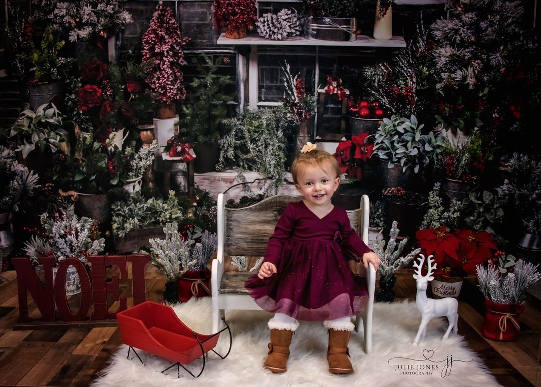 Kate Christmas Tree Wood House Winter Backdrops Designed by Arica Kirby -UK