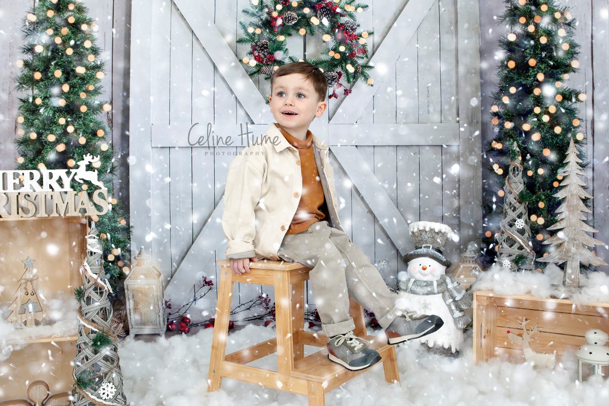 Kate Christmas Wood Grain Tree Wreath Backdrop Designed by Emetselch -UK