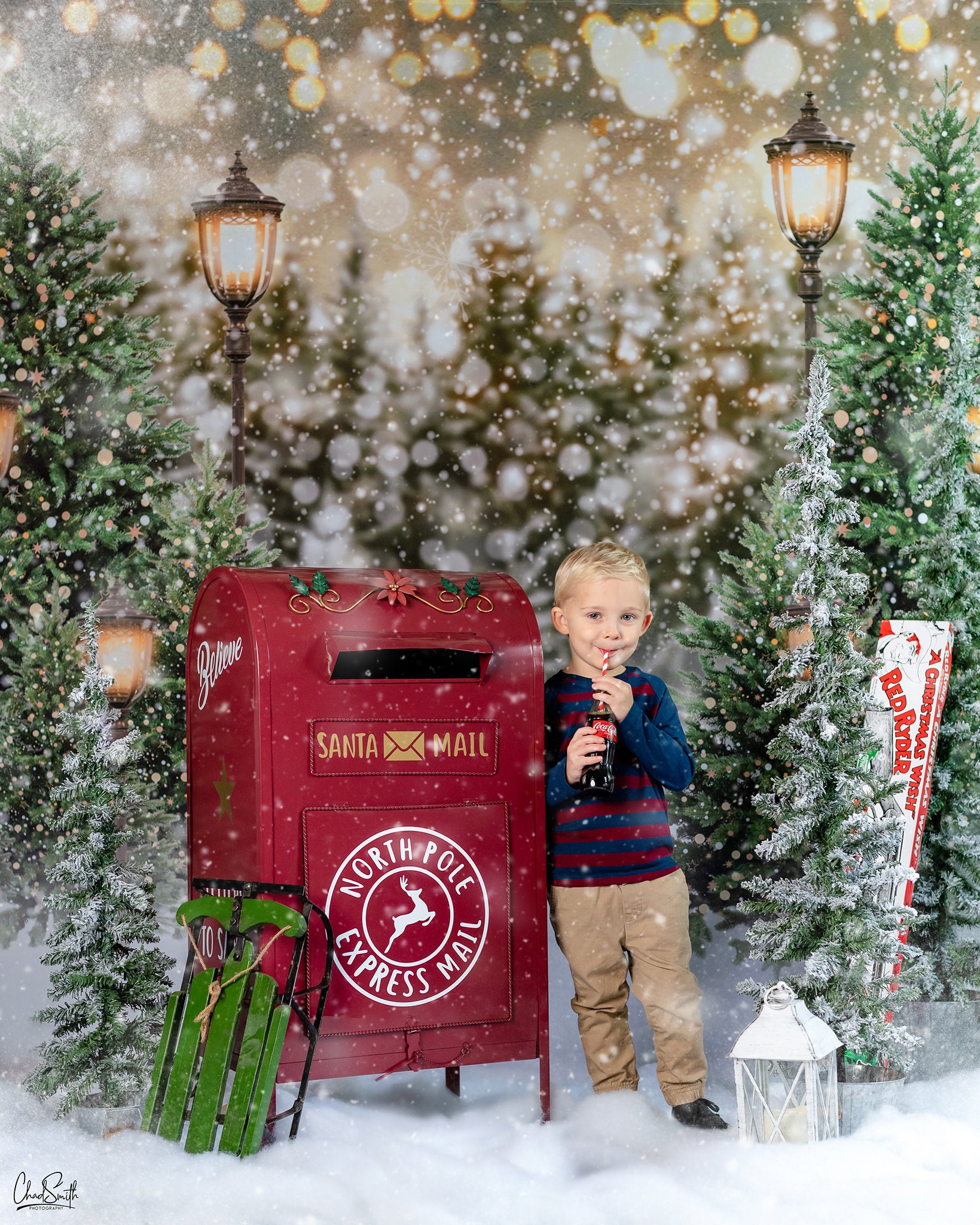 Kate Christmas Snow Forest Lights Backdrop for Photography -UK